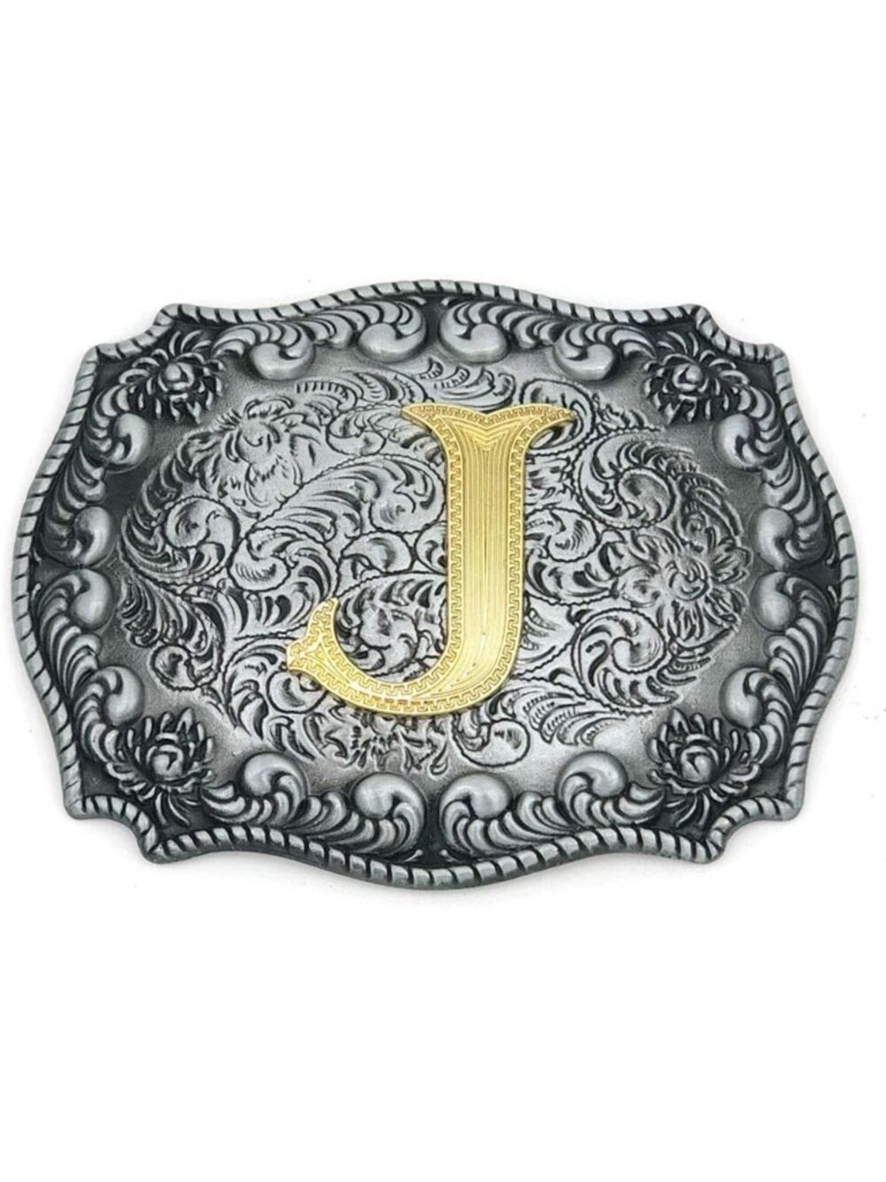 Unisex J Imported Western Silver Large Belt Buckle Initial Letters Rodeo